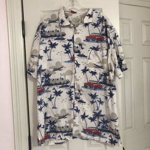 ST JOHNS BAY Tropical Hawaiian Button Down Shirt XXL White Retro Vacation 70’s - Picture 2 of 9